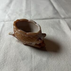 Joe St. Clair Caramel Slag Glass SNAIL WHEELBARROW c. 1970s Toothpick Holder